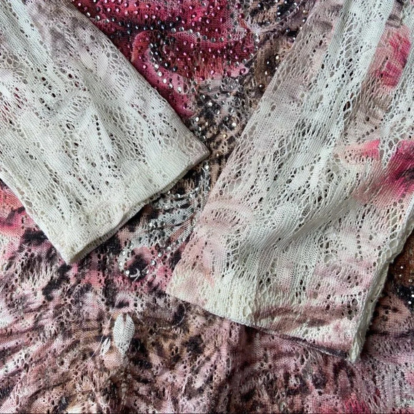 Vintage Cactus Leopard Print Embellished Open Knitted  Top - Picture 12 of 14